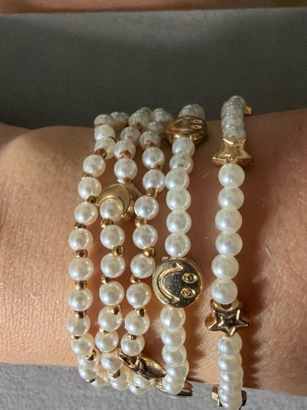 Pearl & Gold Bead Stretch Bracelet Stack